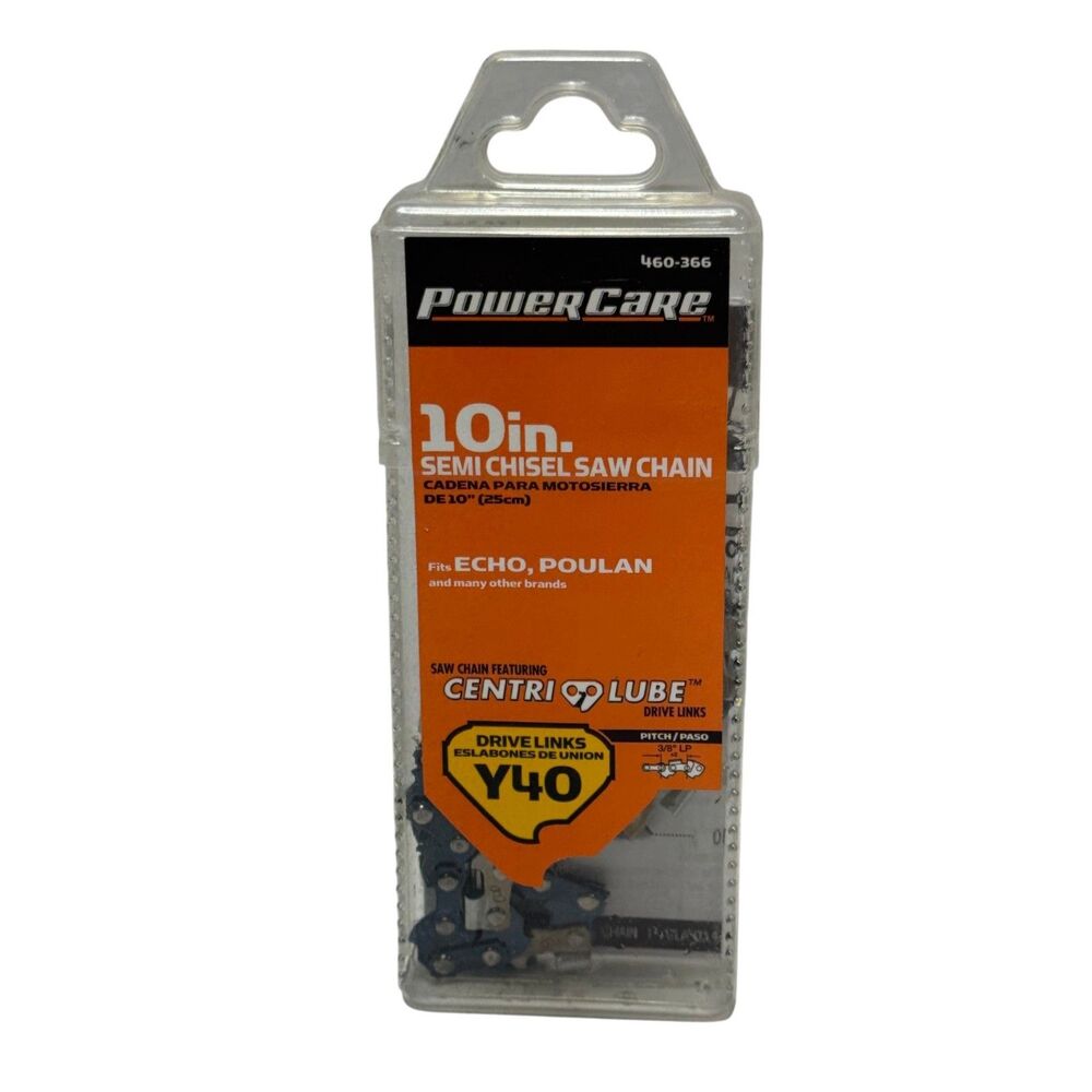 PowerCare Y40 10in Semi Chisel Chainsaw Chain 3/8 LP .050 40DL Fits Echo, Poulan